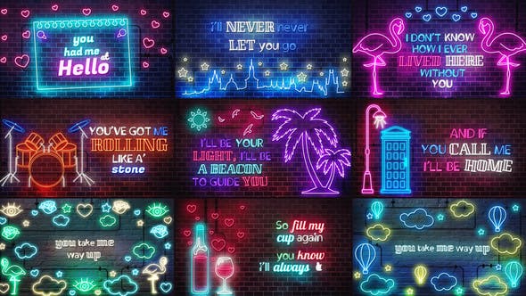 AE模板-创意时尚霓虹发光图形文字歌词模板动画 Neon Lyrics Template AE模板-创意时尚霓虹发光图形文字歌词模板动画 Neon Lyrics Template