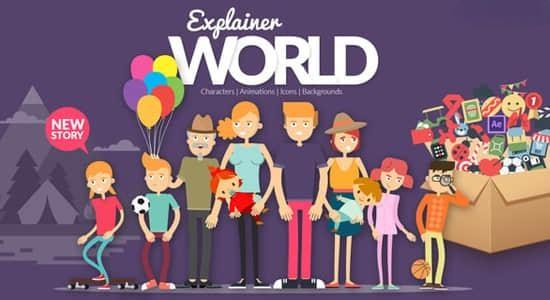 AE模板-二维卡通人物角色动作场景预设MG动画 Explainer World Characters AE模板-二维卡通人物角色动作场景预设MG动画 Explainer World Characters