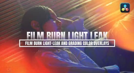 达芬奇模板-复古老电影胶片光效刮痕颜色叠加视觉特效 Film Brun Light Leak And Color Overlays