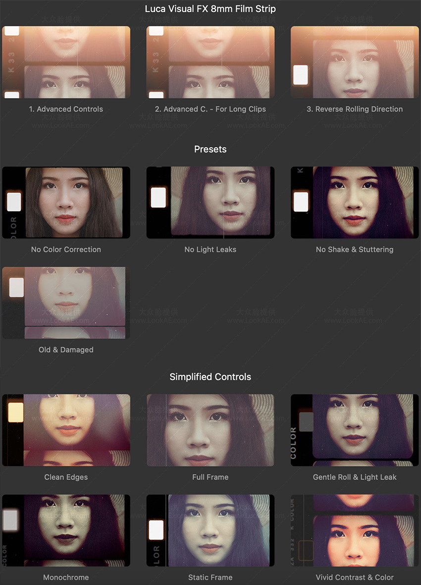 FCPX插件-13个复古8mm电影胶片边框视觉特效动画 FCPX插件-13个复古8mm电影胶片边框视觉特效动画