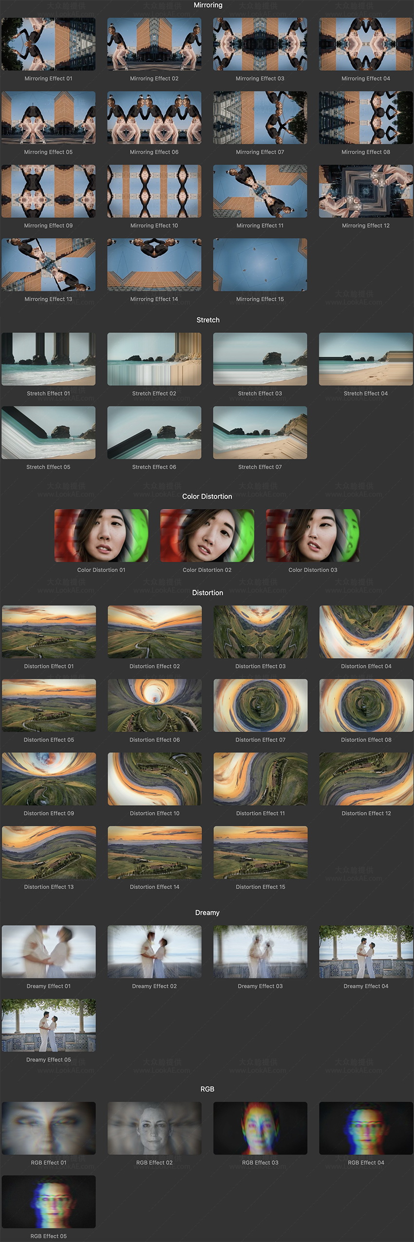 FCPX插件-50种梦幻镜像扭曲撕裂RGB色彩偏移视觉特效 FCPX插件-50种梦幻镜像扭曲撕裂RGB色彩偏移视觉特效