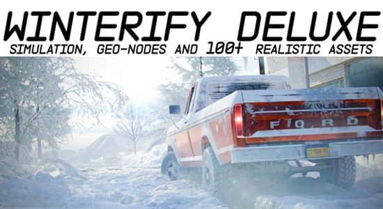 Blender插件-冬季下雪场景环境模拟资产预设 Winterify Deluxe Blender插件-冬季下雪场景环境模拟资产预设 Winterify Deluxe