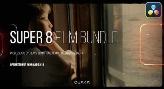 达芬奇模板-复古老电影胶片闪烁灼烧刮痕视觉效果 Super 8 Film Bundle for Davinci Resolve