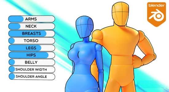 Blender插件-人体三维模型创建生成工具 Adjustable Mannequin V1.3 Blender插件-人体三维模型创建生成工具 Adjustable Mannequin V1.3