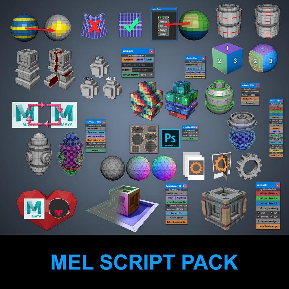 18个实用设计制作Maya插件 Gumroad – Malcolm341 All Mel Script Pack