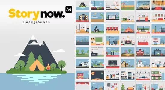 AE/PR模板-二维扁平化场景搭建背景图形MG动画 Story Now Backgrounds