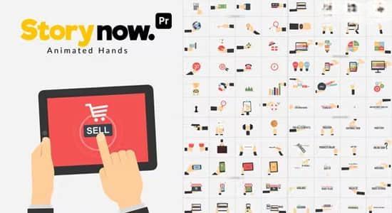 AE/PR模板-二维扁平化手势操作图形MG动画 Story Now Animated Hands