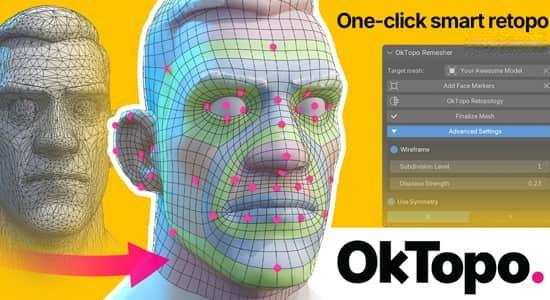 Blender插件-头部布线自动重拓扑工具 Oktopo Remesher V1.0 Blender插件-头部布线自动重拓扑工具 Oktopo Remesher V1.0