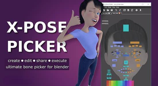 三维模型绑定控制动画制作Blender插件 X-Pose Picker V3.0