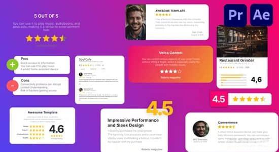 AE/PR模板-10组商家客户评级打分评价动画 Review Mockups