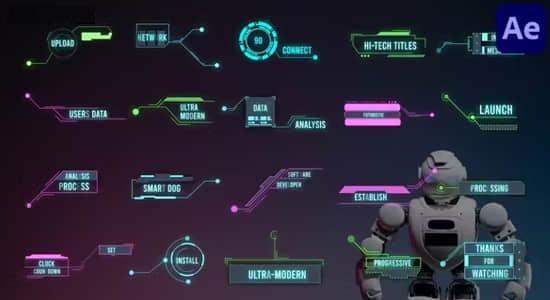 AE模板-科技感霓虹发光指示线文字标题介绍展示动画(含原版音乐)
