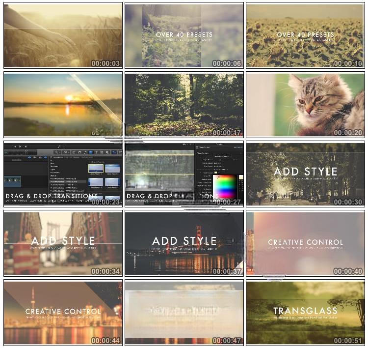 FCPX 转场插件-48组简约时尚毛玻璃质感转场效果 PFS-TRANSGLASS