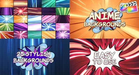 FCPX插件-25个彩色卡通动漫速度线背景循环动画 Anime Backgrounds FCPX插件-25个彩色卡通动漫速度线背景循环动画 Anime Backgrounds