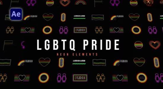 AE模板-霓虹发光图形元素动画 LGBTQ Pride Neon Elements