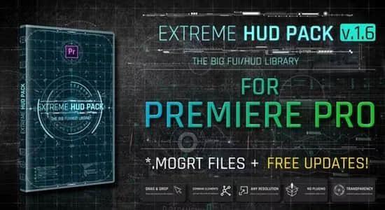 PR模板-600组信息图形HUD界面元素动画包 Extreme HUD Pack v1.6