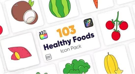 FCPX插件-103个可爱卡通水果蔬菜食物图标动画 Healthy Food Icons FCPX插件-103个可爱卡通水果蔬菜食物图标动画 Healthy Food Icons