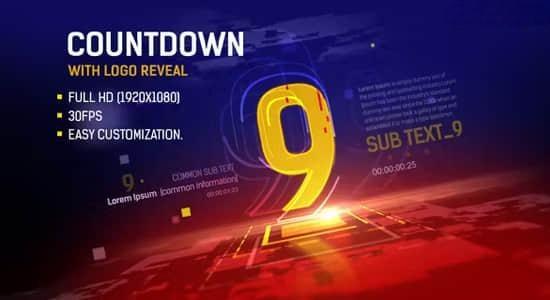 AE模板-科技感9秒数字倒计时LOGO展示片头