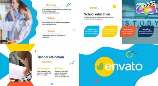 FCPX插件-10组时尚图形校园场景图文展示动画 School Slideshow