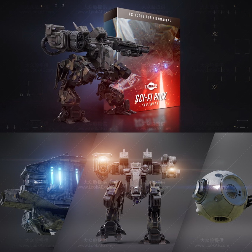 624个科幻史诗机器人机甲宇宙飞船激光火花特效合成4K视频素材