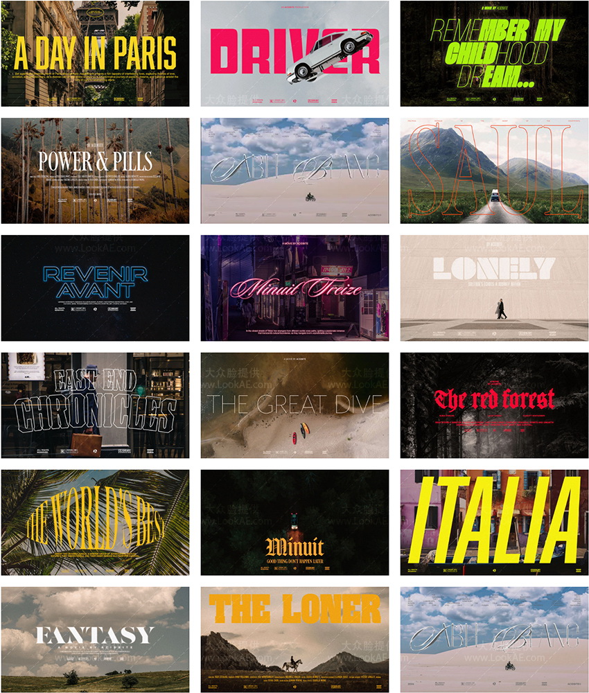 AE/PR/PS/FCPX/达芬奇模板-25组电影海报文字标题排版宣传展示预设 Film Titles AE/PR/PS/FCPX/达芬奇模板-25组电影海报文字标题排版宣传展示预设 Film Titles