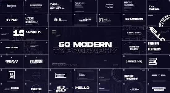 50组现代创意文字标题排版设计组合动画AE/PR模板 Modern Titles