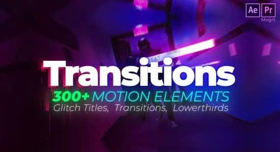 AE模板-300个故障干扰损坏字幕条标题动画视频转场预设