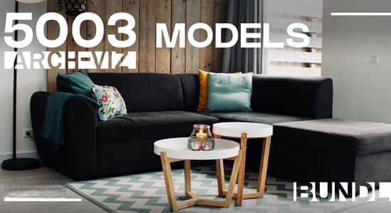 Blender插件-四套5003个室内家具桌椅板凳沙发床柜子灯具植物3D模型预设