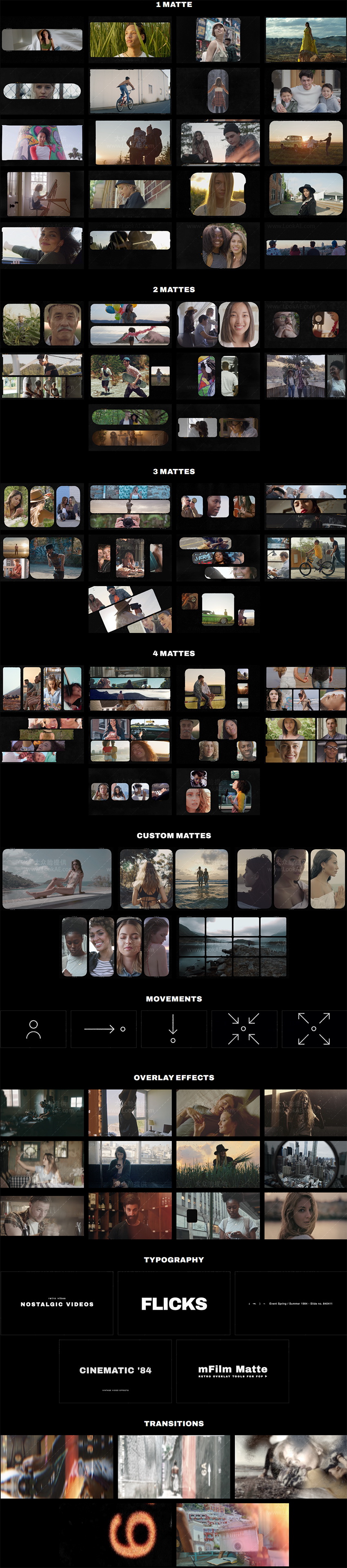 FCPX插件-82个复古怀旧老电影胶片边框遮幅多画面分屏插件