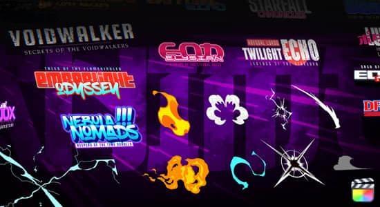 FCPX插件-50个动漫卡通文字标题图形元素动画包