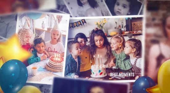 AE模板-卡通儿童生日快乐照片生活记录电子相册动画片头