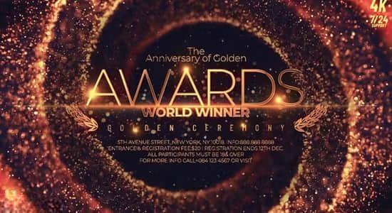 AE模板-金色华丽粒子背景图文介绍颁奖典礼包装开场片头 Awards Show AE模板-金色华丽粒子背景图文介绍颁奖典礼包装开场片头 Awards Show