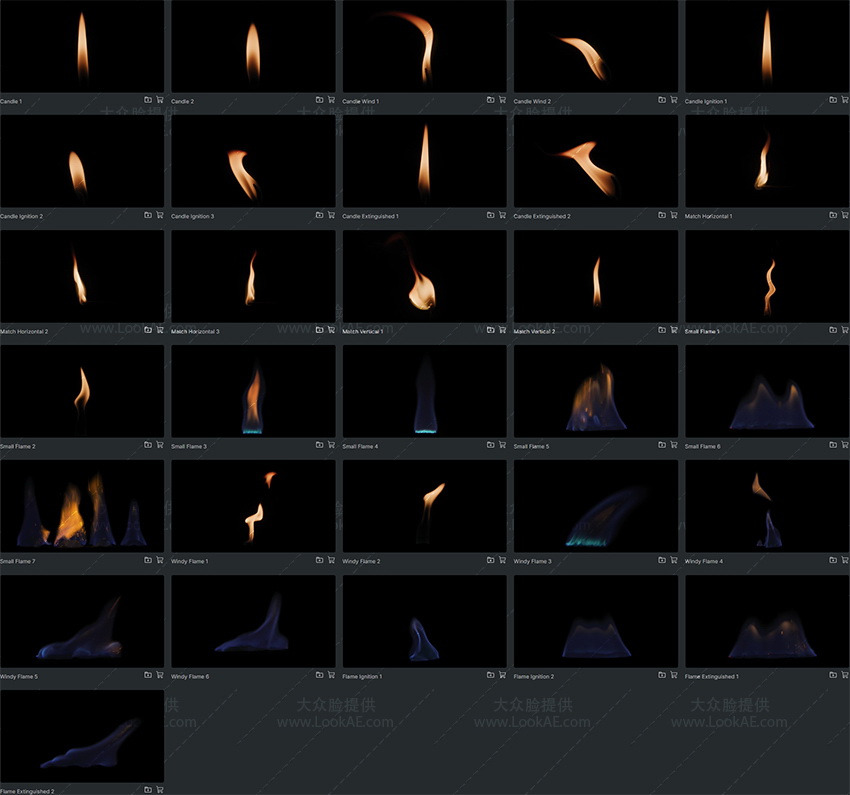 视频素材-31组真实火焰火苗燃烧动画（带透明通道）Candles & Small Flames