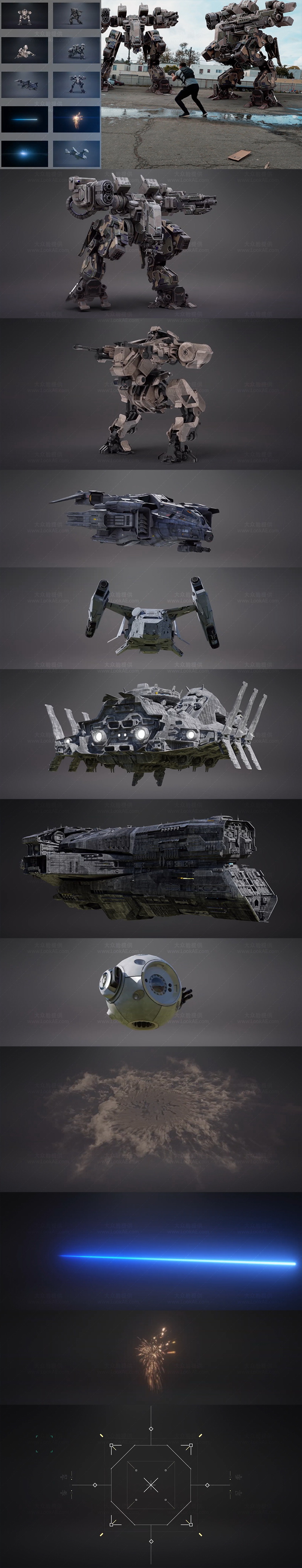 624个科幻史诗机器人机甲宇宙飞船激光火花特效合成4K视频素材