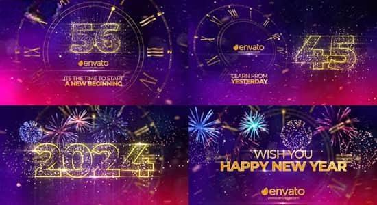 AE模板-2024新年快乐时钟数字60秒倒计时动画开场片头 New Year Countdown