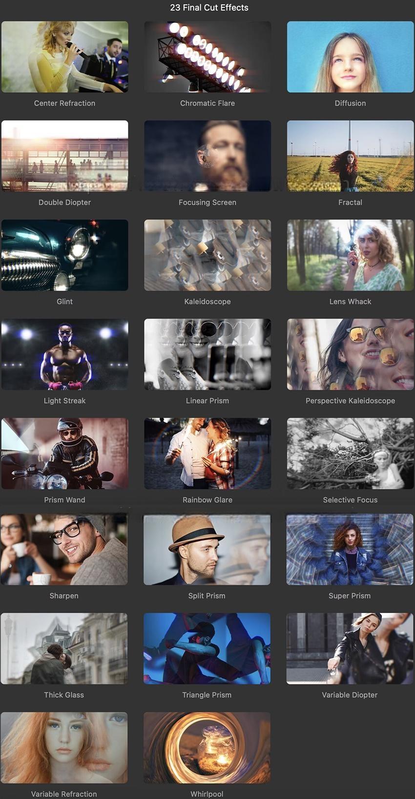FCPX插件-23个迷幻眩晕棱镜重影叠加视觉效果镜头滤镜