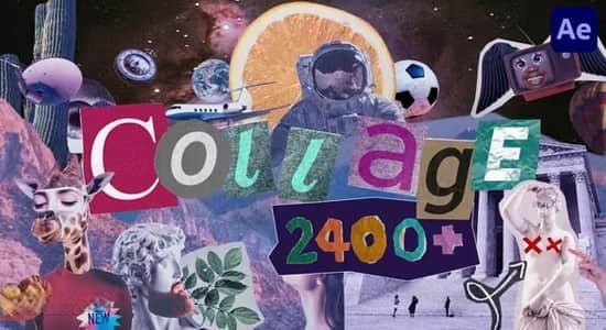 AE脚本-2400个人物眼耳口鼻手头发风景花朵动物食物交通物品复古贴纸定格动画预设 Collage V4