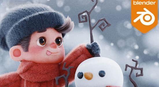冬季小孩堆雪人场景Blender预设 Sticks & Snow