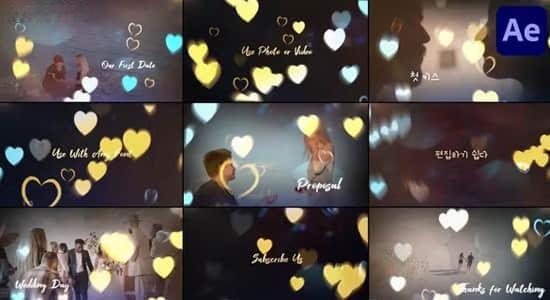 AE模板-浪漫婚礼爱情心形图形相册图文介绍展示动画 Wedding Love Story