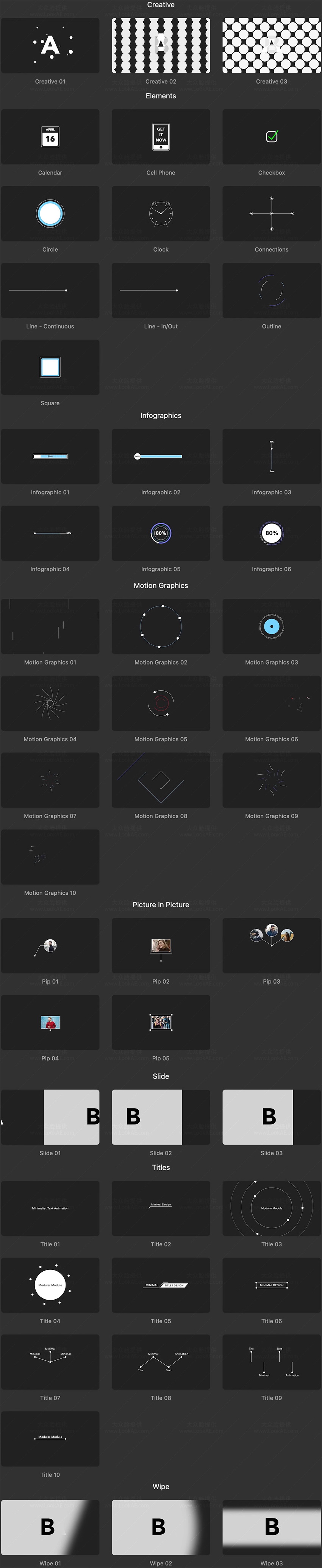 FCPX插件-50个模块化极简设计风格点线图形文字展示动画