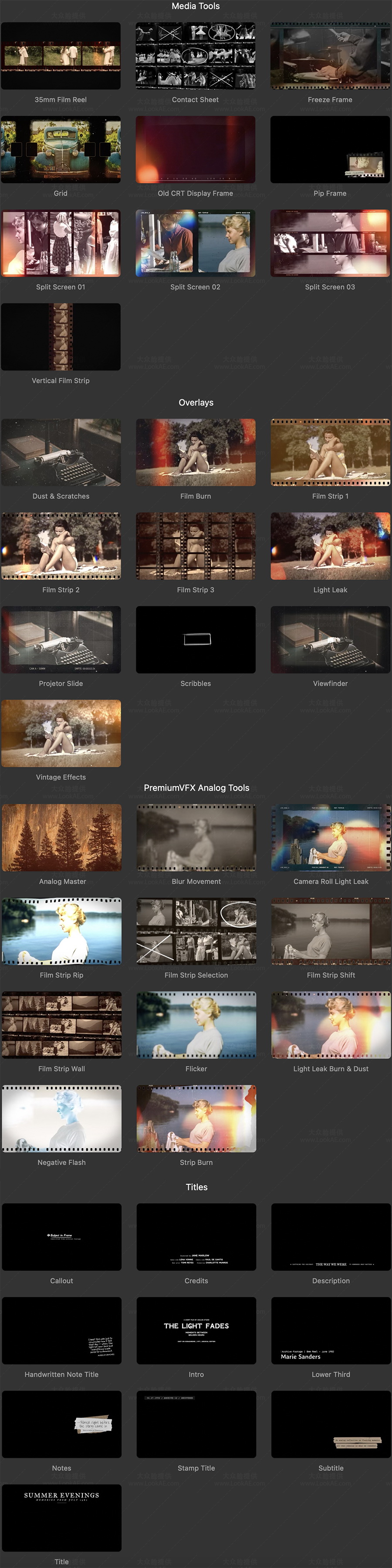 FCPX插件-41个复古电影胶片美学转场字幕视觉特效预设 FCPX插件-41个复古电影胶片美学转场字幕视觉特效预设