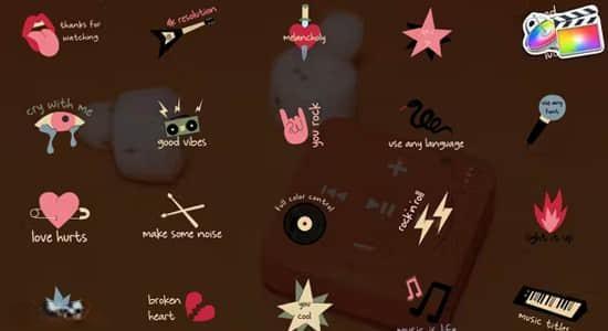 FCPX插件-20个创意卡通时尚音乐文字标题动画 Music Titles