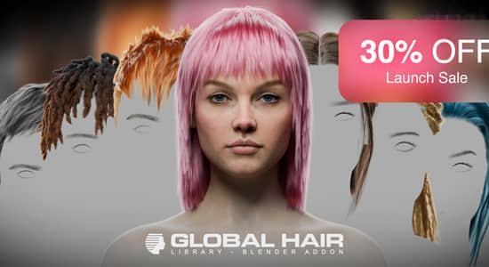 Blender插件-人物角色头发胡须发型库资产预设 Global Hair V1.0 Blender插件-人物角色头发胡须发型库资产预设 Global Hair V1.0